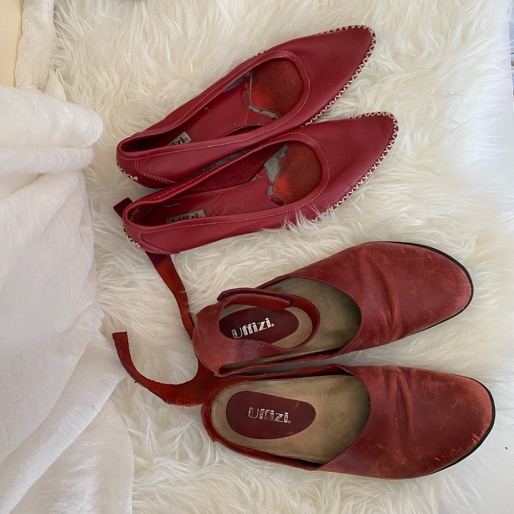 Red uffizi flats and kitten heels